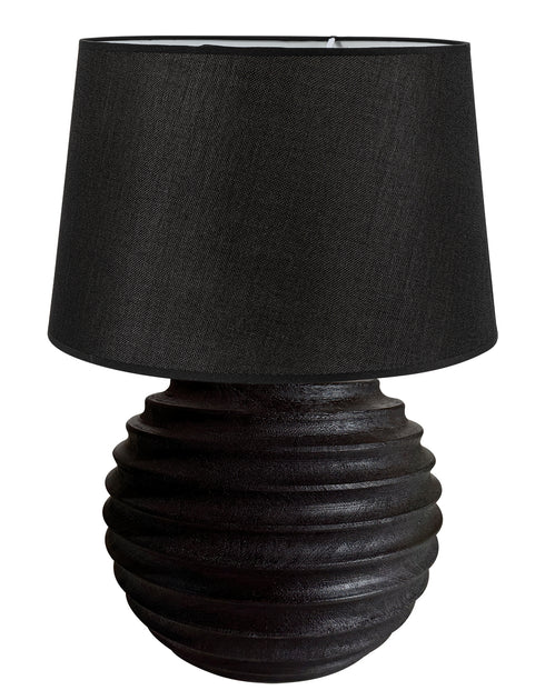 ARlight TLI 6333 40 BK ΕΠΙΤΡΑΠΕΖΙΑ ΛΑΜΠΑ ΞΥΛΙΝΗ ΣΤΡΟΓΓΥΛΗ ΜΕ ΡΑΒΔΩΣΕΙΣ & ΑΜΠΑΖΟΥΡ ΜΑΥΡΟ 1ΧΕ27