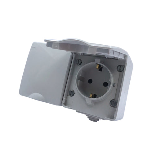 ARMY SOCKET SOCKET SECURITY DOUBLE WALL WATERPROOF WITH SCREW 2x2P + E 16A 250VAC IP55 (IP54) LIGHT GRAY