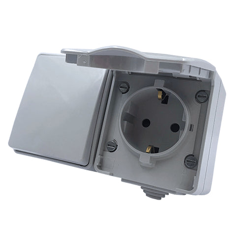 ARMY ΔΙΑΚ. Α/Ρ 1P 10AX 250VAC & ΠΡΙΖΑ ΣΟΥΚΟ ΑΣΦΑΛ 1x2P+E 16A 250VAC IP55 ΕΠΙΤΟΙΧ ΟΡΙΖ ΣΤΕΓΑΝ ΓΚΡΙ 1000438006