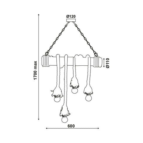 ΚΡΕΜΑΣΤΟ Φ/Σ 4ΧΕ27 BAMBOO+ΣΧΟΙΝΙ 11Χ60ΧΗ170CM max. MERLIN 932604BBR