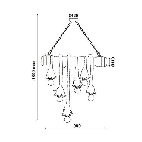 ΚΡΕΜΑΣΤΟ Φ/Σ 6ΧΕ27 BAMBOO+ΣΧΟΙΝΙ 11Χ90ΧΗ180CM max. MERLIN 932906BBR