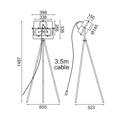 ΕΠΙΔΑΠΕΔΙΟ Φ/Σ 3ΧΕ27 ΜΑΥΡΟ ΜΕΤΑΛΛΙΚΟ 60Χ60ΧΗ149CM CAMERON AR1173F149B