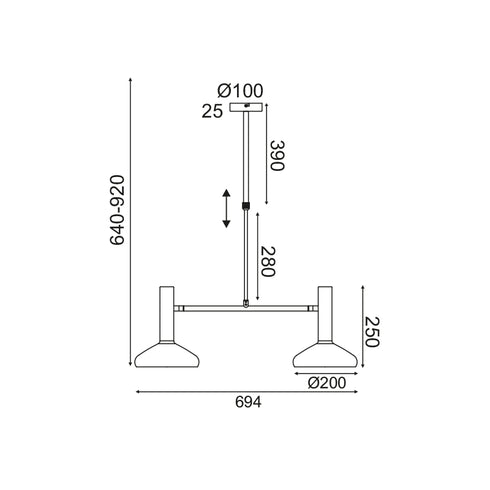 ΚΡΕΜΑΣΤΟ Φ/Σ 2ΧΕ27 ΟΡΕΙΧΑΛΚΟ+ΜΑΥΡΟ 69Χ20XΗ92CM SHERLOCK AR4182P69BB