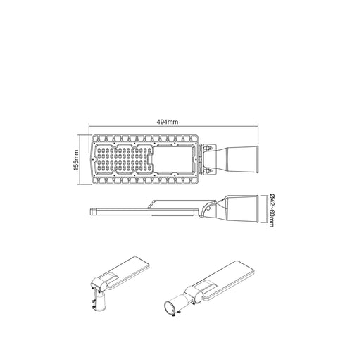 LED STREET LUMINAIRE 60W 8400LM 4000K 150Χ75˚ CLASS II 230V AC IP66 BISE6040