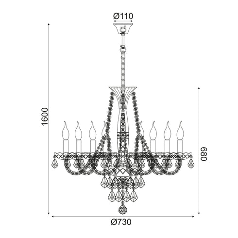 PENDANT Φ / Σ 8ΧΕ14 TRANSPARENT CRYSTAL + GOLD METAL Φ73ΧΗ160CM LILIUM
