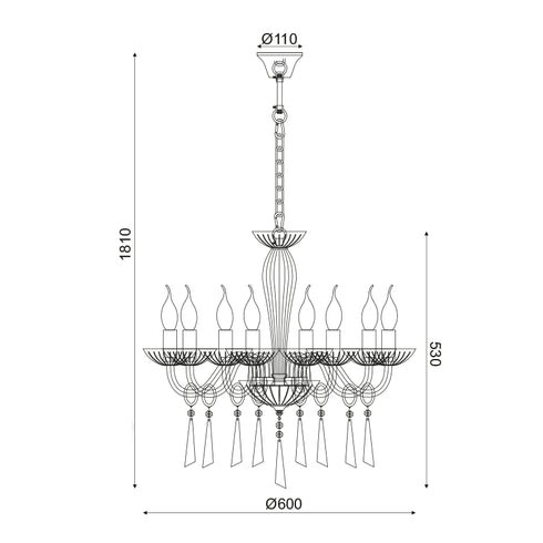 HANGING F / S 8XE14 TRANSPARENT CRYSTAL + GOLD METAL Φ60ΧΗ181CM VIOLET