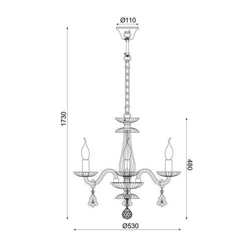 CREAM F / S 3XE14 TRANSPARENT CRYSTAL + CHROME METAL Φ49ΧΗ173CM LOMPELIA