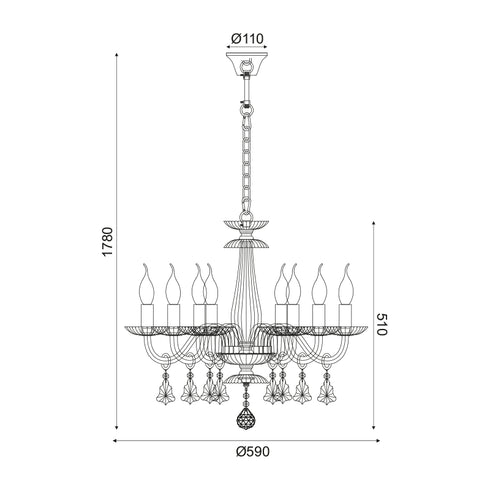 CREAM F / S 8XE14 TRANSPARENT CRYSTAL + CHROME METAL Φ59ΧΗ178CM LOMPELIA