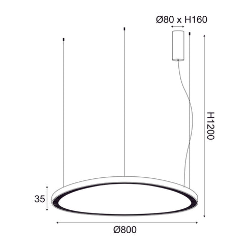 ^PENDANT F/S LED 74W 3000K 6500LM HARMONY BLACK ALUMINUM IP20 D80XH120CM