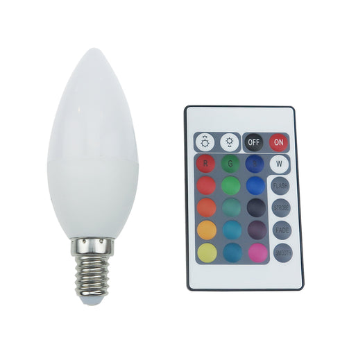 LED SMD CANDLE E14 230V 4W IR RGB+3000K 270° 300Lm Ra80 C37414RGBWN