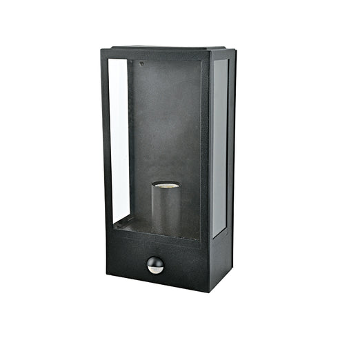 ^ BLACK WALL WALL LIGHT CELIA 1XE27 IP44 WITH TRANSPARENT GLASS & MOVEMENT SENSOR-NIGHT
