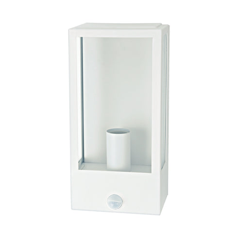 Υ WHITE WALL WALL LIGHT CELIA 1XE27 IP44 WITH TRANSPARENT GLASS & MOVEMENT SENSOR-NIGHT