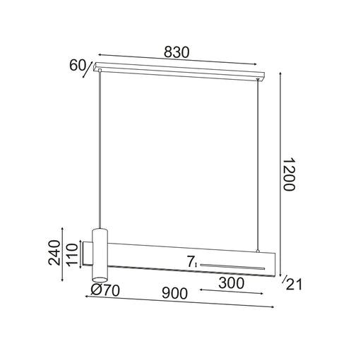 ΚΡΕΜΑΣΤΟ Φ/Σ LED 1XGU10+ 18W LED 3000K 1440LM ΑΠΟΧΡ.ΜΑΥΡΟΥ ΜΑΡΜΑΡΟΥ ΜΕΤ/ΚΟ 90Χ7ΧΗ120CM LINEA DCR21LEDP90B