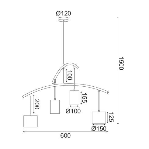 ΚΡΕΜΑΣΤΟ Φ/Σ 4ΧΕ27 ΜΑΥΡΟ ΜΕΤ/ΚΟ Φ60XH150CM ESCALA DCR39219