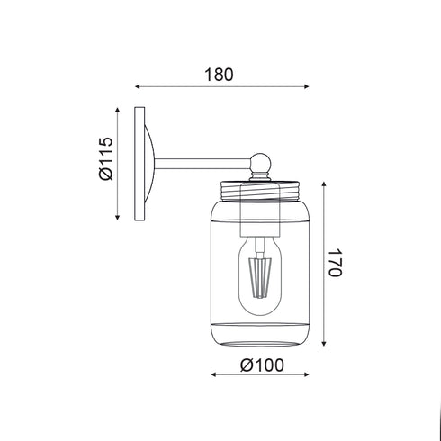 ΕΠΙΤΟΙΧΟ Φ/Σ 1ΧΕ27 ΜΑΥΡΟ ΜΕΤΑΛΛΙΚΟ+ΓΥΑΛΙ Φ10Χ18Χ22CM BERY EG166601W