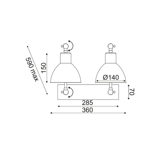 ΕΠΙΤΟΙΧΟ Φ/Σ 2ΧΕ27 ΜΕΤΑΛΛΙΚΟ ΜΑΥΡΟ-ΑΣΗΜΙ ΒΡΑΧΙΟΝΑΣ 39Χ30Χ36C THALASSA EG168872WB