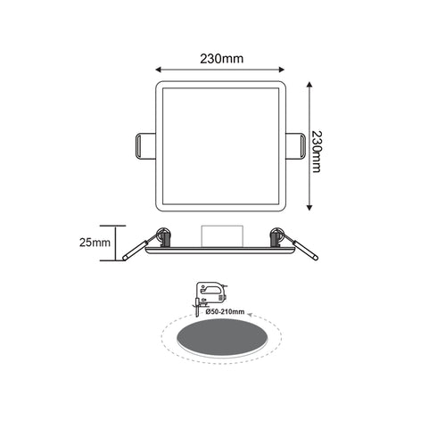 FLEXIBLE W SQUARE LED SLIM PANEL 19W 4000K 1500Lm 230V Φ50-210 120° Ra80 FLEXI1940SW