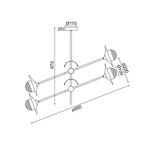 ^ ROOF F / S 4ΧG9 BRASS / BLACK MET / KO + GLASS 85X81ΧΗ67CM LAYLA