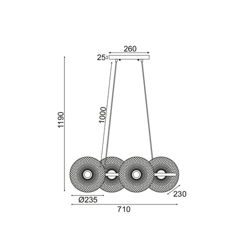ΚΡΕΜΑΣΤΟ Φ/Σ 4ΧΕ27 ΜΑΥΡΟ ΜΕΤΑΛΛΙΚΟ 71Χ35ΧΗ119CM KOBE HL45844P71B