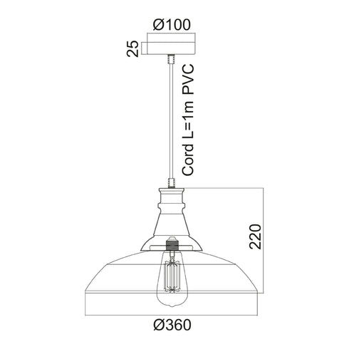 ΚΑΜΠΑΝΑ ΜΕΤΑΛΛΙΚΗ ΜΑΥΡΗ Φ36CM 1ΧE27 MINORE KS1290P36T1BK