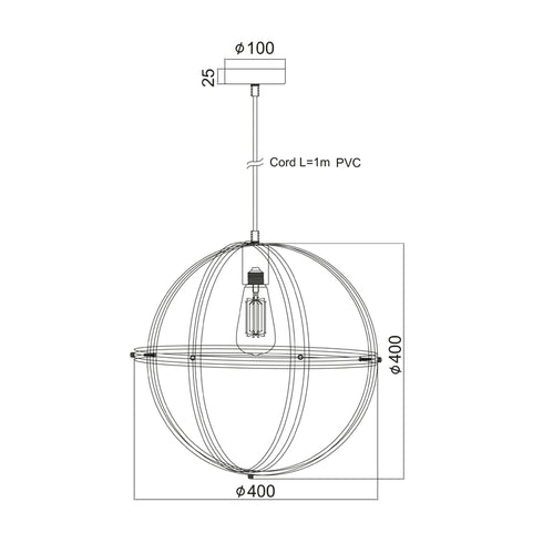 ΚΡΕΜΑΣΤΟ ΜΕΤΑΛΛΙΚΟ ΚΥΚΛΟΣ Φ40CM 1ΧE27 SIRENA KS1483P1BK