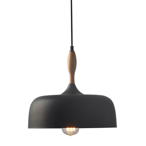 ΚΑΜΠΑΝΑ ΜΕΤΑΛΛΙΚΗ ΜΑΥΡΗ ΜΕ ΞΥΛΟ 1 Χ Ε27 Φ32CM CUBA KS1513P321BK