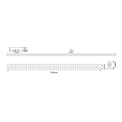 WHITE LED LINEAR MOVABLE TRACK LUMINAIRE 40W 4000K 3-PHASE 90° 5600LM 230V AC Ra90 L1144MM MM 5YRS MARK4040W4M