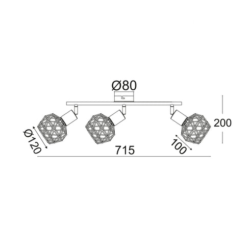 ΣΠΟΤ III 3XE14 ΜΑΥΡΟ ΠΛΕΓΜΑ 46X12,5X19,5CM ALADDIN MC15613B