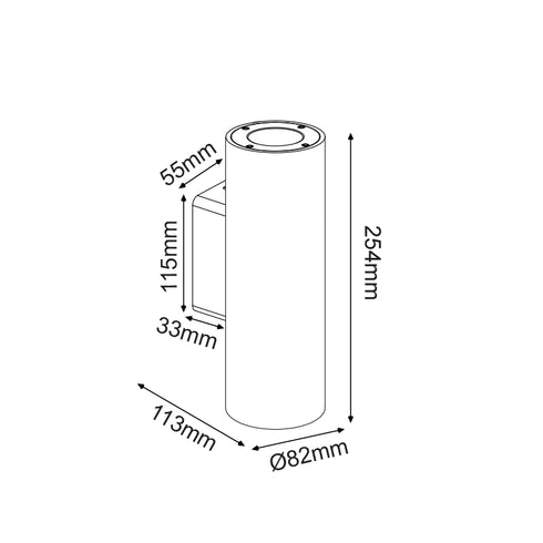 ΣΤΡΟΓΓΥΛΟ ΕΠΙΤΟΙΧΟ ΦΩΤΙΣΤΙΚΟ UP-DOWN IP65 2XGU10 ΜΑΥΡΟ ΤΣΙΜΕΝΤΟ MK0012RB