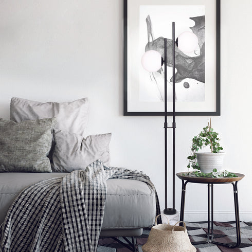 FLOOR F/S 2XE14 QUADRO BLACK MET/CO+ WHITE GLASS-MARBLE IP20 40X15XH157CM