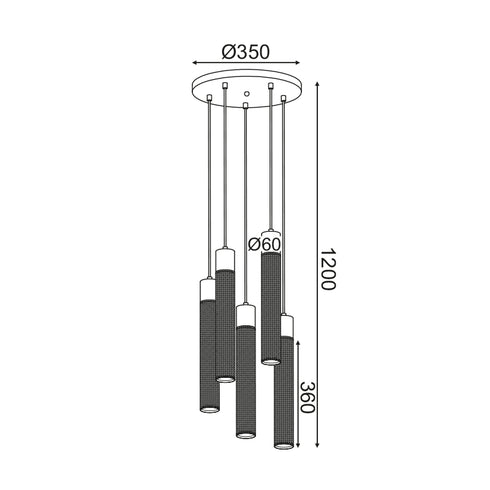 ΚΡΕΜΑΣΤΟ Φ/Σ 5ΧΕ27 ΜΑΥΡΟ ΜΕΤΑΛΛΙΚΟ D35XH120CM ALCATRAZ OD605P35BK