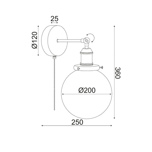 ΕΠΙΤΟΙΧΟ Φ/Σ 1ΧΕ27 ΟΡΕΙΧΑΛΚΟ ΜΕΤΑΛΛΟ+ΓΥΑΛΙ Φ20ΧΗ38CM TARO OD90681WBR