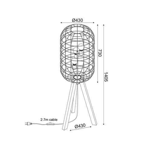 ΕΠΙΔΑΠΕΔΙΟ Φ/Σ 3ΧΕ27 ΜΕΤΑΛΛΙΚΟ ΜΑΥΡΟ+ΞΥΛΟ Φ50ΧΗ140CM PROMETHEUS OD90983F