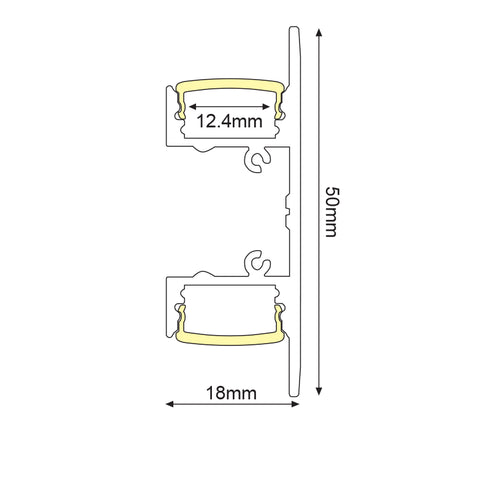 UPDOWN ALUMINUM PROFILE P50N WITH OPAL PC DIFFUSER 2m/pc P50N