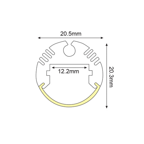 CIRC ALUMINUM PROFILE P8N WITH OPAL DIFFUSER 2m/pc P8N