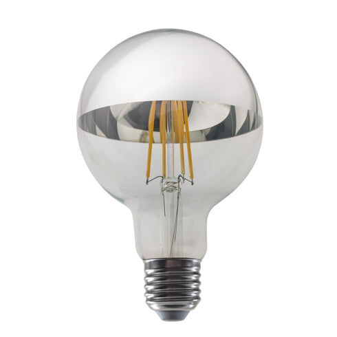 LED FILAMENT E27 DIM G95 SILVER 8W 2700K 230V AC 900LM RA80