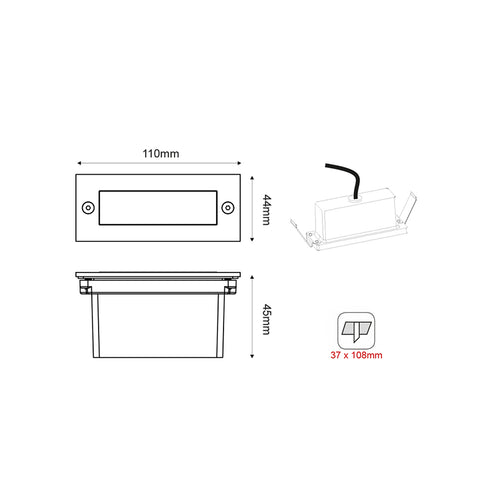 LED STEP LUMINAIRE 110X44 R 2W 6000K 100Lm 230V IP54 RA80 PAS260RP
