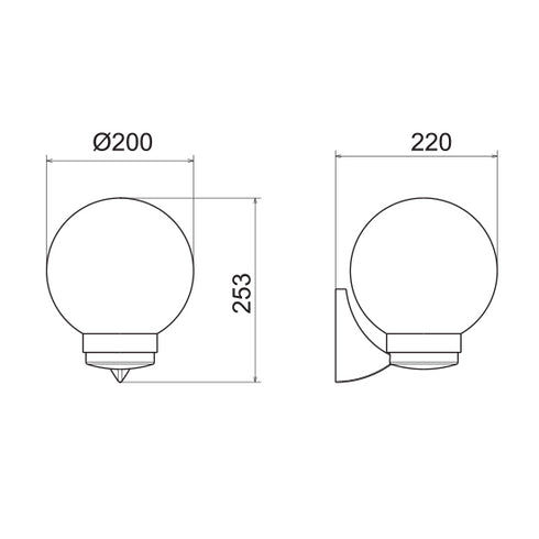 PLASTIC WALL GARDEN BLACK LUMINAIRE Φ200 E27 IP44 PLGM1B