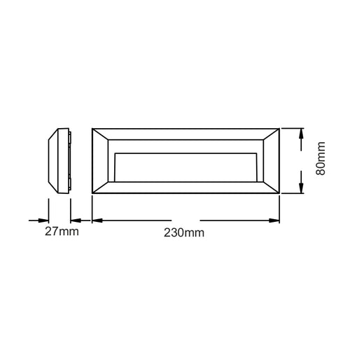 LED WALL RECTANGLE LUMINAIRE RUST 230V AC IP65 2W 3000K 100LM RA80 SLIM32NR