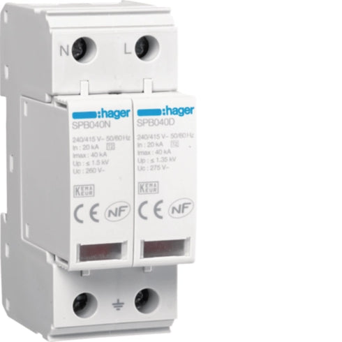 ANTI-LIGHTNING T2 2P 15kA WITH INTERMEDIATE INDICATION + AUXILIARY CONTACT Hager SPN215R