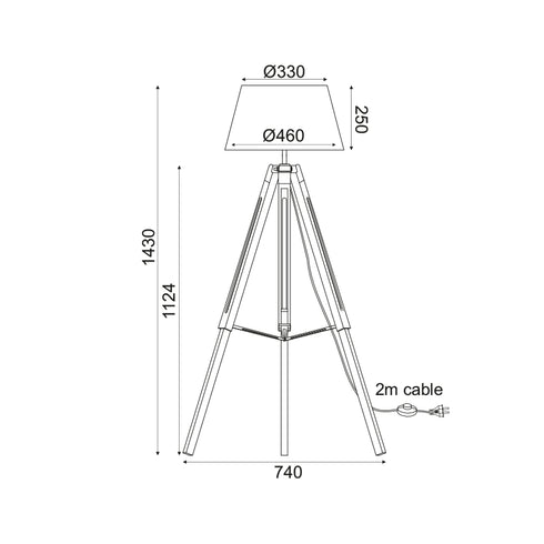 ^FLOOR F/S 1X27 WOOD+BEIGE LAMP+BLACK METAL 65X55X144CM MOUSSE