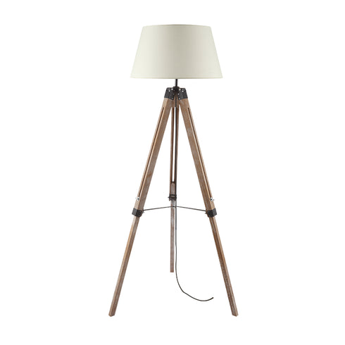 ^FLOOR F/S 1X27 WOOD+BEIGE LAMP+BLACK METAL 65X55X144CM MOUSSE
