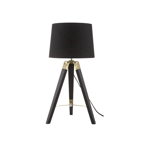 ^F/S TABLE 1X27 WOOD+BLACK LAMP+BRASS METAL Φ30XH65CM MOUSSE