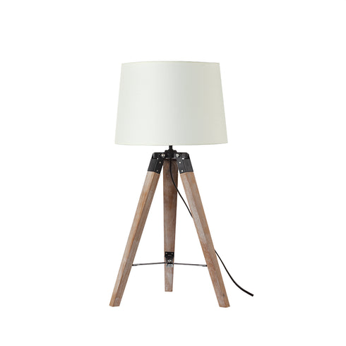 ^F/S TABLE 1X27 WOOD+BEIGE LAMP+BLACK METAL Φ30XH65CM MOUSSE