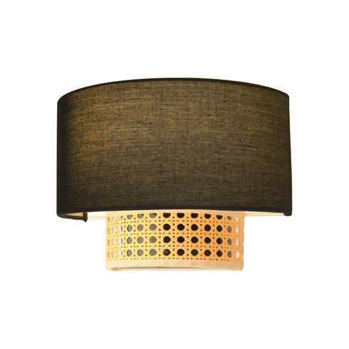 ^WALL F/S 1X14 NISYROS BLACK FABRIC+RATTAN 25X18X13CM