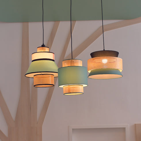 ^PENDANT F/S 1XE27 NISYROS BLACK-VERAMAN FABRIC + RATTAN MAT D40XH150CM