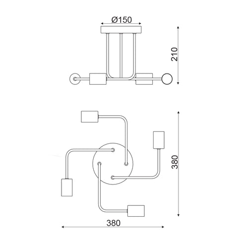 Φ/Σ ΟΡΟΦΗΣ 4XE27 ΜΕΤΑΛΛΙΚΟ ΜΑΥΡΟ ΜΑΤ Φ44XH21CM COBRA TNK933844CBK