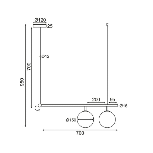 ΚΡΕΜΑΣΤΟ Φ/Σ 2ΧΕ27 ΜΕΤΑΛΛΙΚΟ+ΟΠΑΛ ΓΥΑΛΙ 76X15XH95CM THETIS V360502P