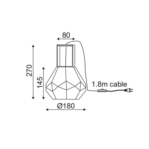 ^ TABLE TABLE F/S 1XE27 TINTED GLASS+CHROME METAL Φ18ΧH24.5CM DIAMONDRA