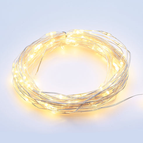 100 LED ΛΑΜΠΑΚ ΣΕΙΡΑ ΧΡΟΝΟΔΙΑΚ ΘΕΡΜΟ ΛΕΥΚΟ ΑΣΗΜΙ ΚΑΛΩΔ ΧΑΛΚΟΥ & ΜΠΑΤΑΡ 3xAA IP44 10m+10cm X01100115